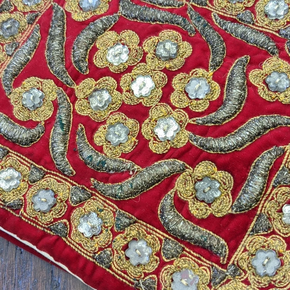 HARRY ROSENFELD I '40s Red Velvet Envelope Clutch w/ Beaded & Embroidered Flap